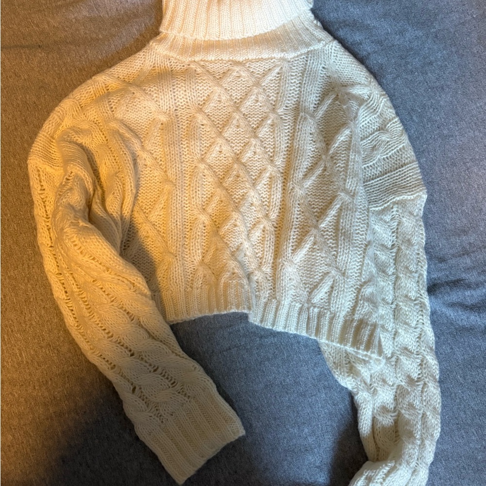 Altar'd State Cream Cable Knit Turtleneck Sweater